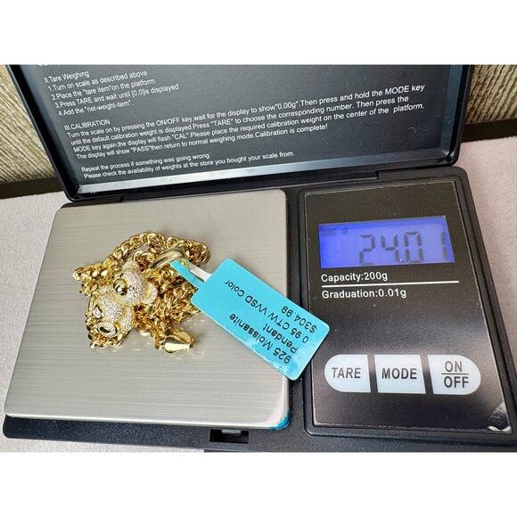 NWT Gold Vermeil Moissanite Teddy Bear on Bonus 19" Chain - Picture 6 of 6